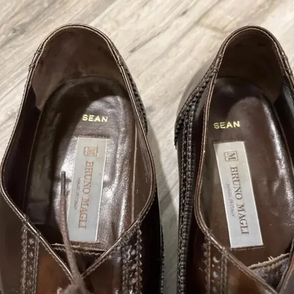 GORGEOUS BRUNO MAGLI BURGUNDY WINGTIP OXFORD MENS SHOES SIZE 10M HANDMADE ITALY - Picture 5 of 12